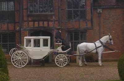 Wedding White Landau Close Horse Drawn Carriage 