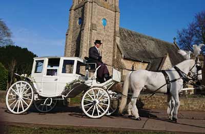 Wedding White Landau Close Horse Drawn Carriage 