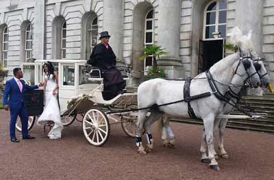 Wedding White Landau Close Horse Drawn Carriage 