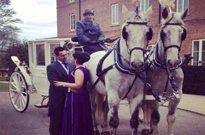 Wedding White Landau Close Horse Drawn Carriage 